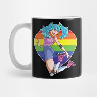 Roller Skate Girl Rainbow Heart Rollerblader Mug